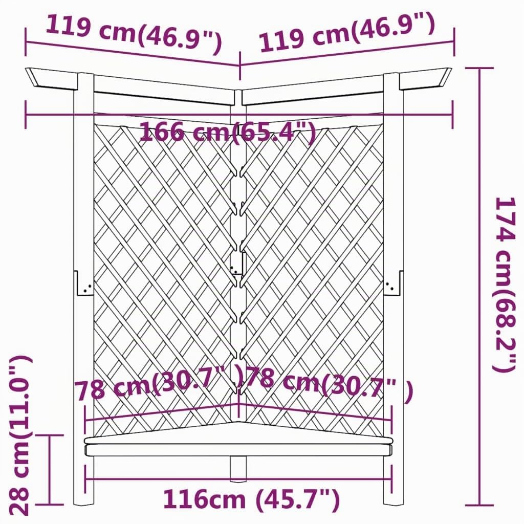 vidaXL Heim & Garten Eckpergola Kiefer Imprägniert mit Bank 166cm