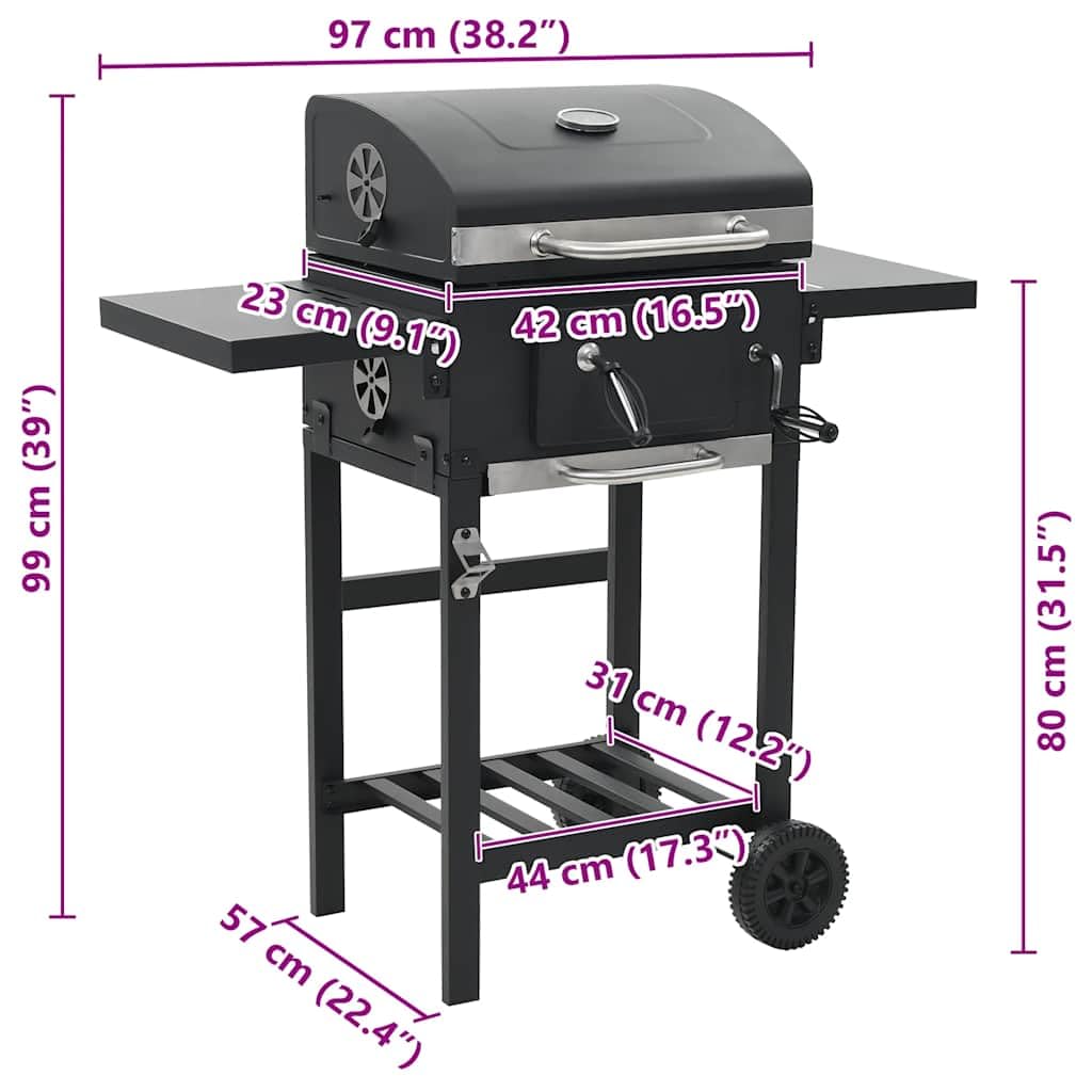 vidaXL Holzkohlegrill mit Ablage Grill Schwarz mit Thermometer