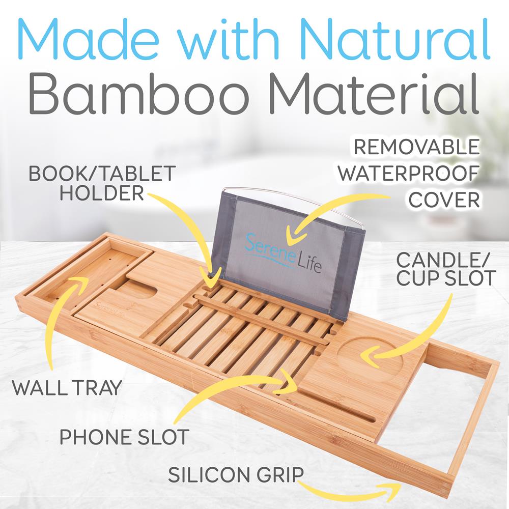 Serenelife Bathroom Badewannenablage Bambus verstellbar