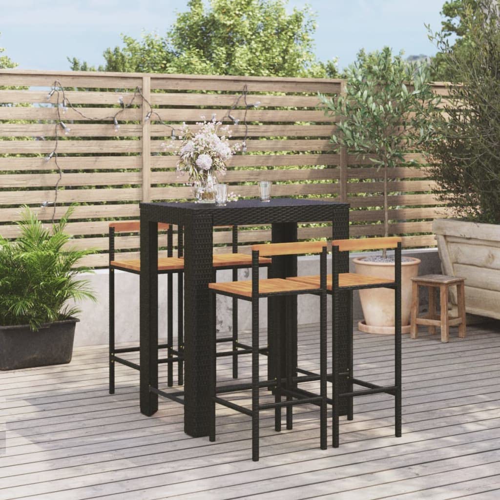vidaXL Heim & Garten 5-teiliges Gartenbarset Schwarz Rattan Holz