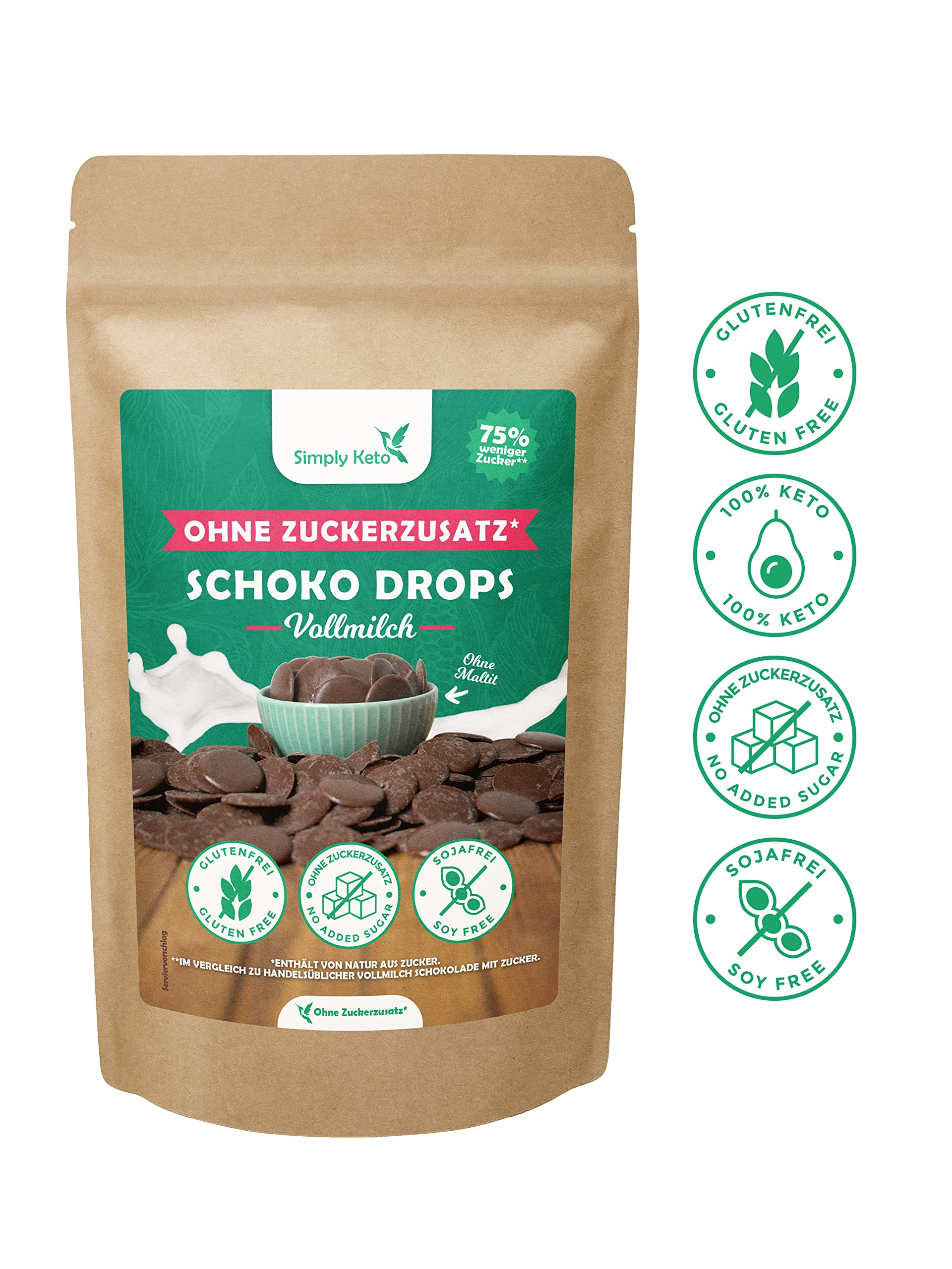 Simply Keto Schokodrops Vollmilch 200 g ohne Zuckerzusatz