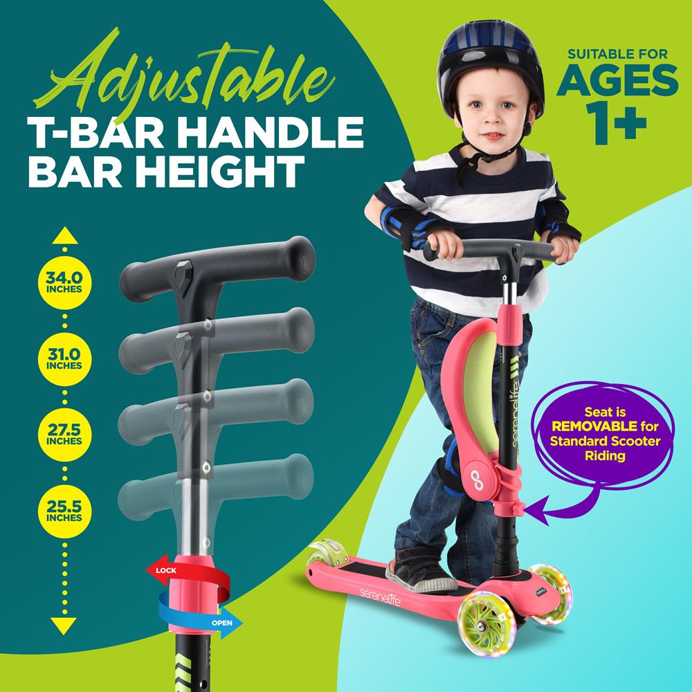 SereneLife Scooters Kinderroller 3-Rad mit Sitz LED