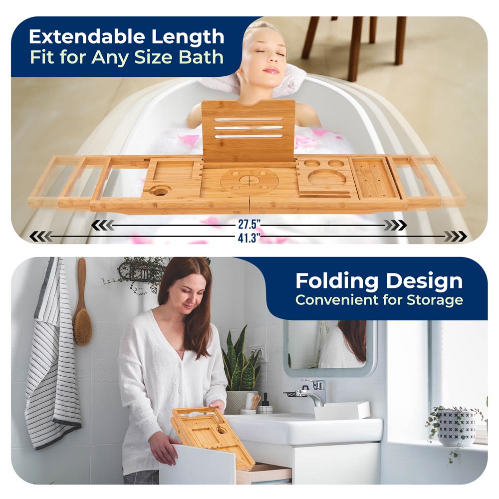Serenelife Bathroom Badewannenbrett Bambus Natur ausziehbar
