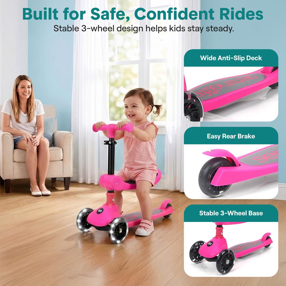 Serenelife Scooters SLKSC21PN Kinderroller Pink LED 3 Räder