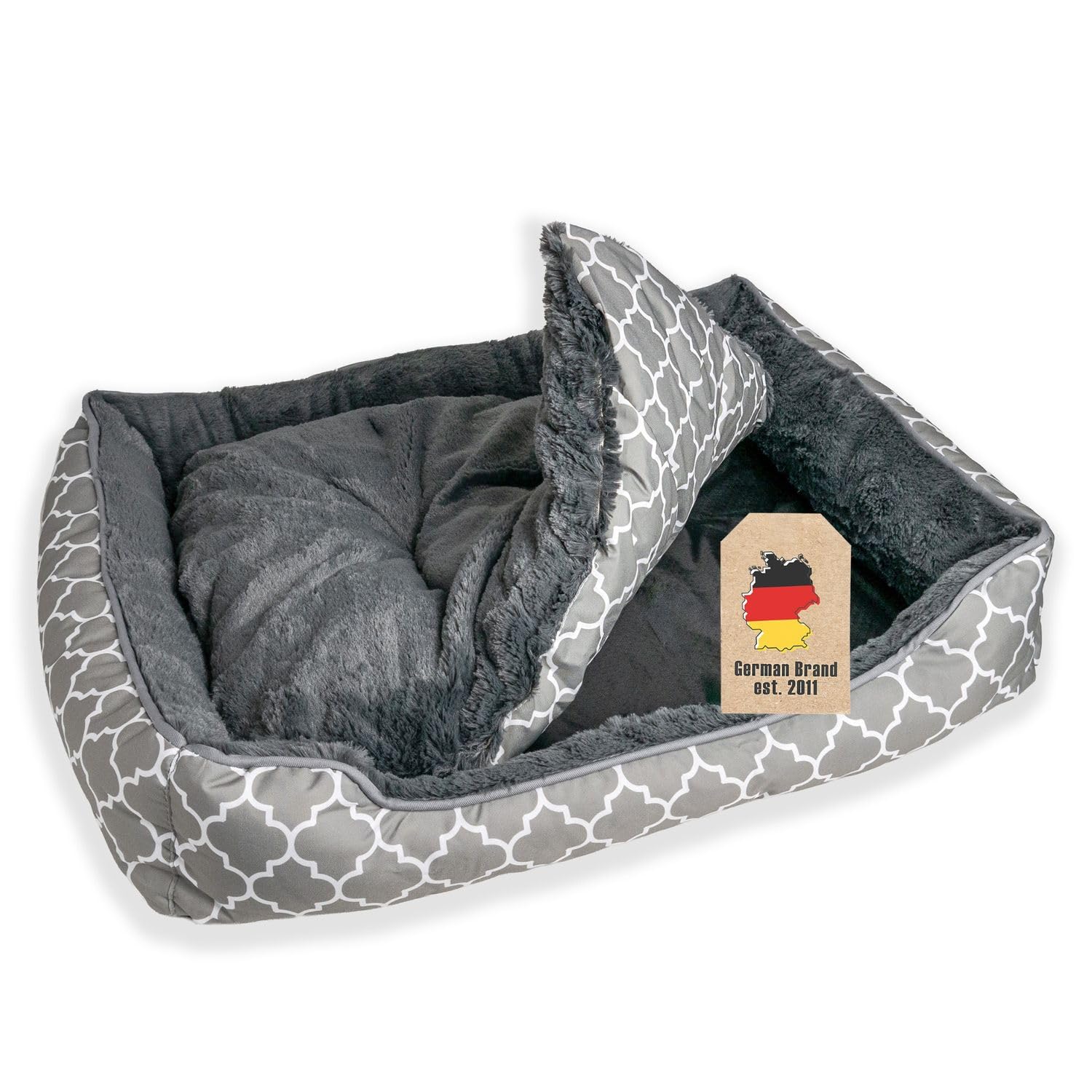 Intirilife Haustierbett rund Blau-Grau 45x35 cm Plüsch
