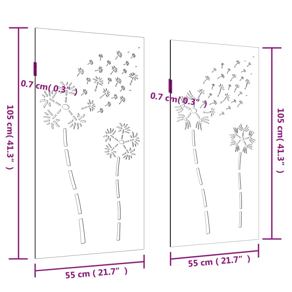 vidaXL Garten-Wanddeko Cortenstahl 2 Stück 105x55 cm Blumen Rost