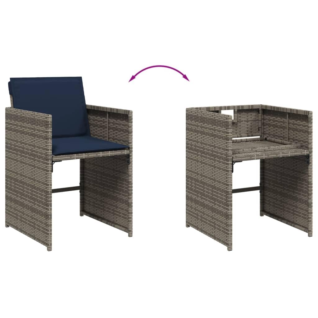 vidaXL 5-tlg Garten Ess-Set Poly-Rattan Grau mit Kissen