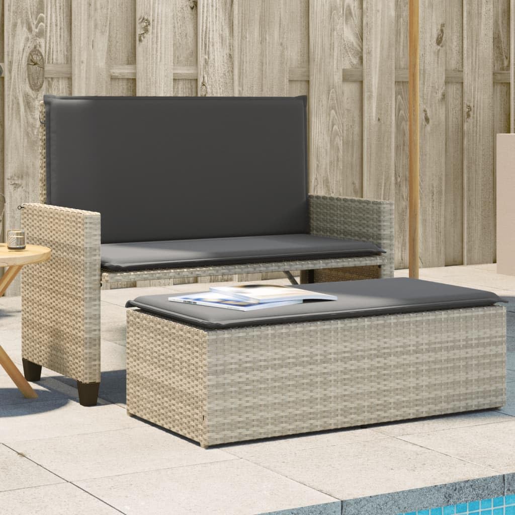vidaXL Heim & Garten Gartenbank Hellgrau Poly-Rattan Hocker