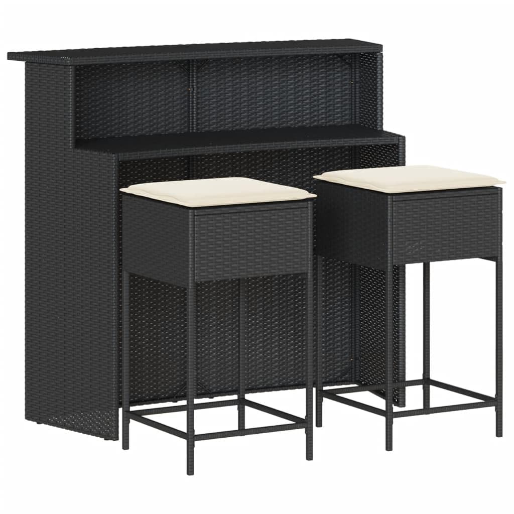vidaXL Gartenbar-Set 3-TLG Poly Rattan Braun mit Kissen