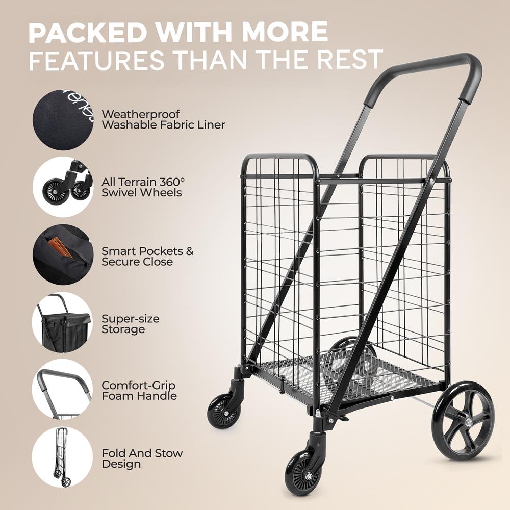 Serenelife Einkaufstrolley Faltbar mit Tasche 50kg Schwarz