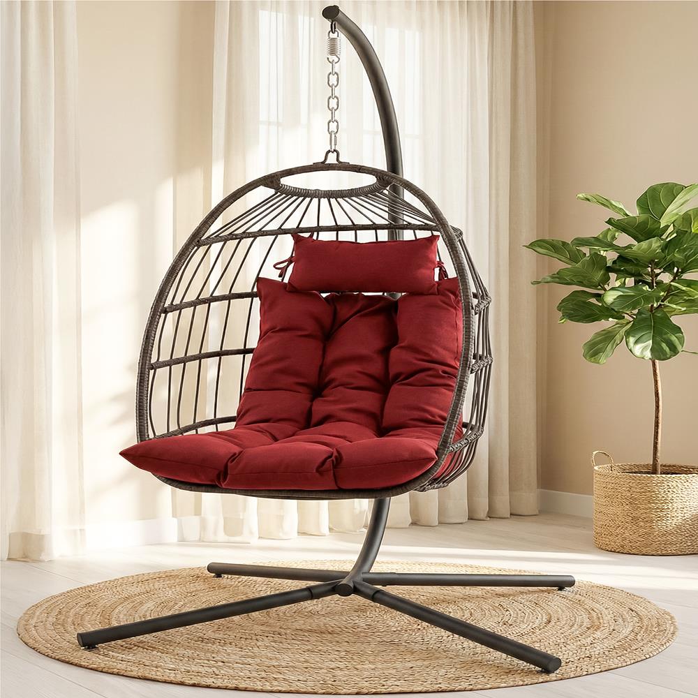 Serenelife Furniture Egg Chair Rattan Rot Klappbar