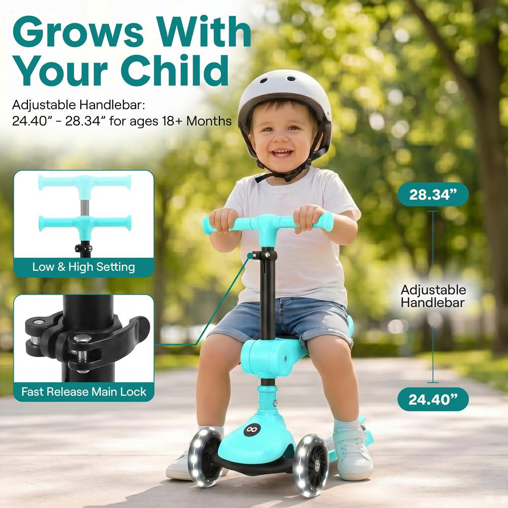 Serenelife Scooters Kinderroller 3-Rad türkis mit Sitz