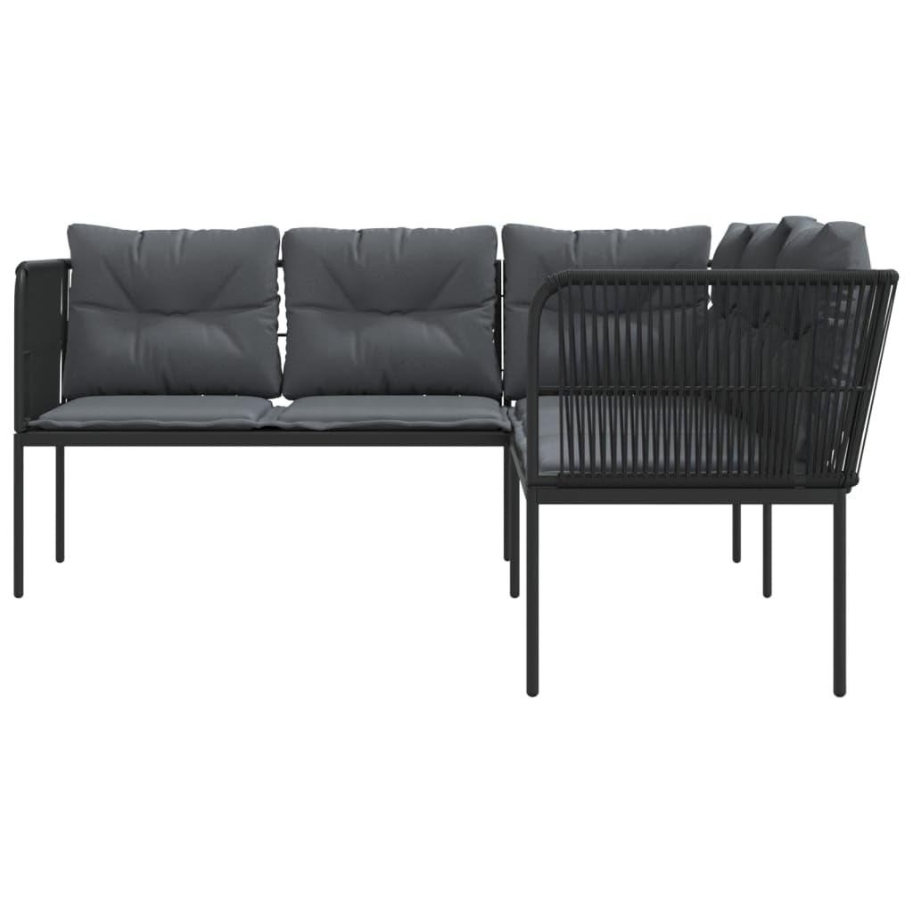vidaXL Gartensofa L-Form Schwarz Textilene mit Kissen