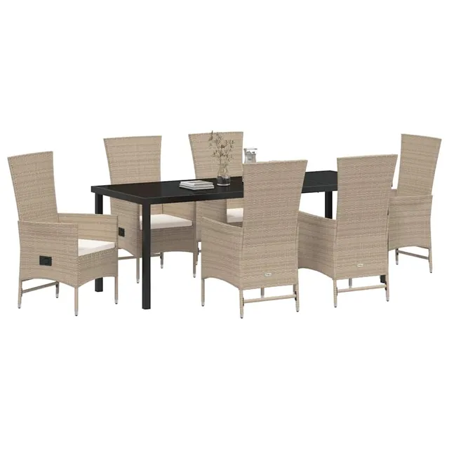 vidaXL Heim & Garten Essgruppe Beige Poly-Rattan Glastisch