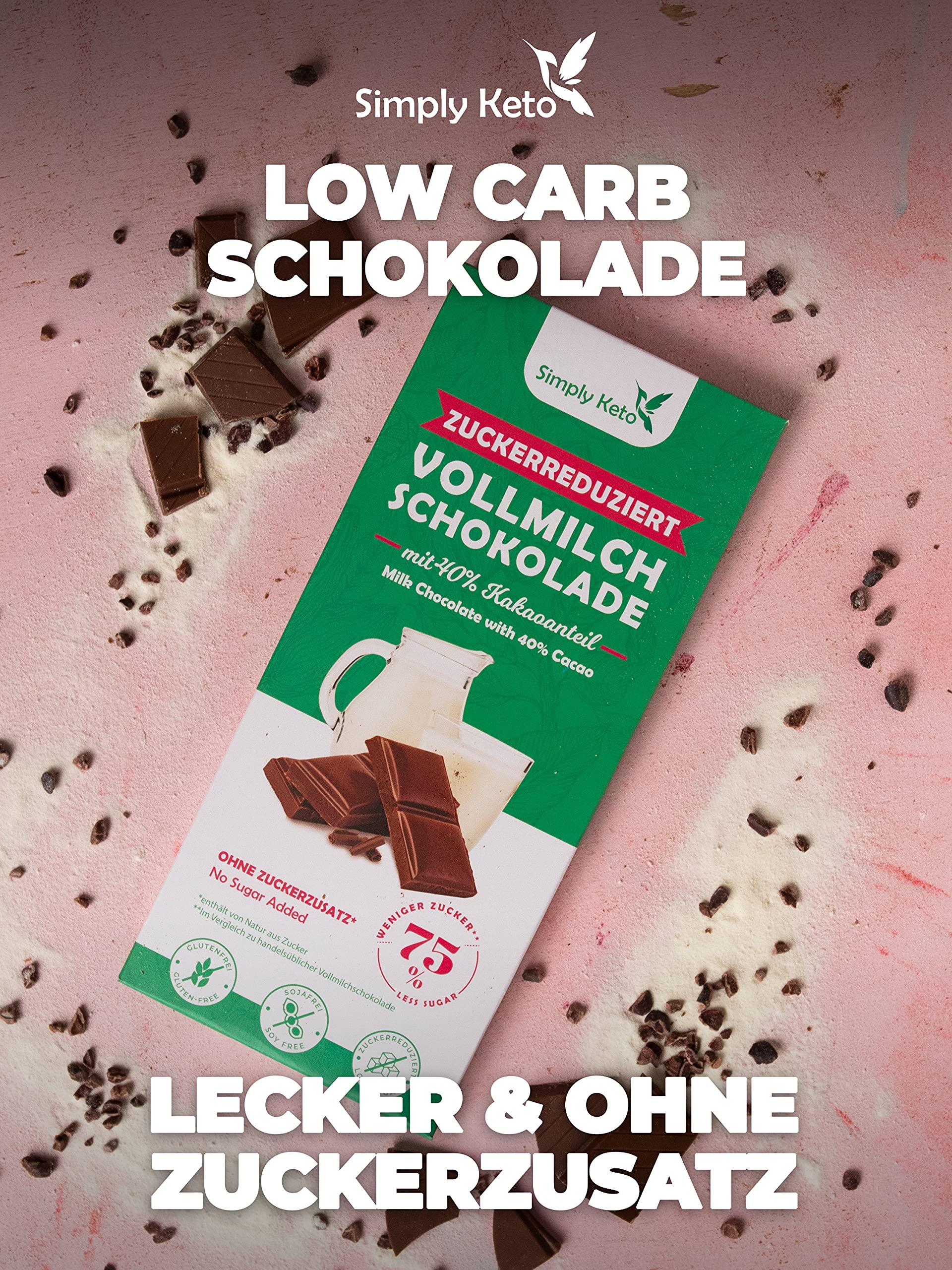 Simply Keto Vollmilch Schokolade 40% Kakao zuckerfrei 1 Stück