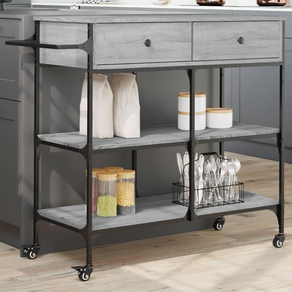 vidaXL Küchenwagen Grau Sonoma 105x42x95 cm Rollen