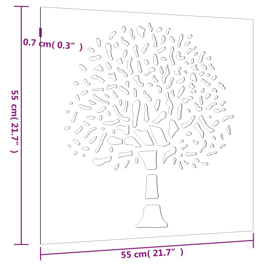 vidaXL Heim & Garten Wanddeko 55x55 cm Cortenstahl Baum-Design