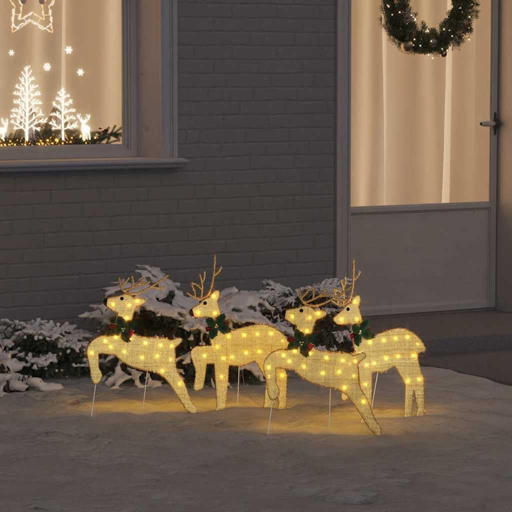 vidaXL LED Rentiere 4-tlg Weihnachtsdeko gold 45x19x65 cm