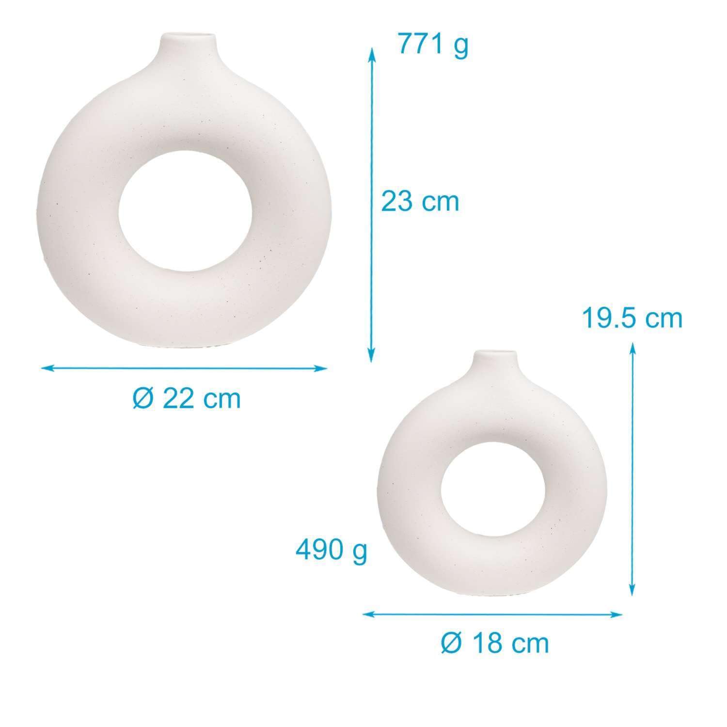 Intirilife Vasen Set 2-teilig Weiß Keramik rund Donut 23 cm
