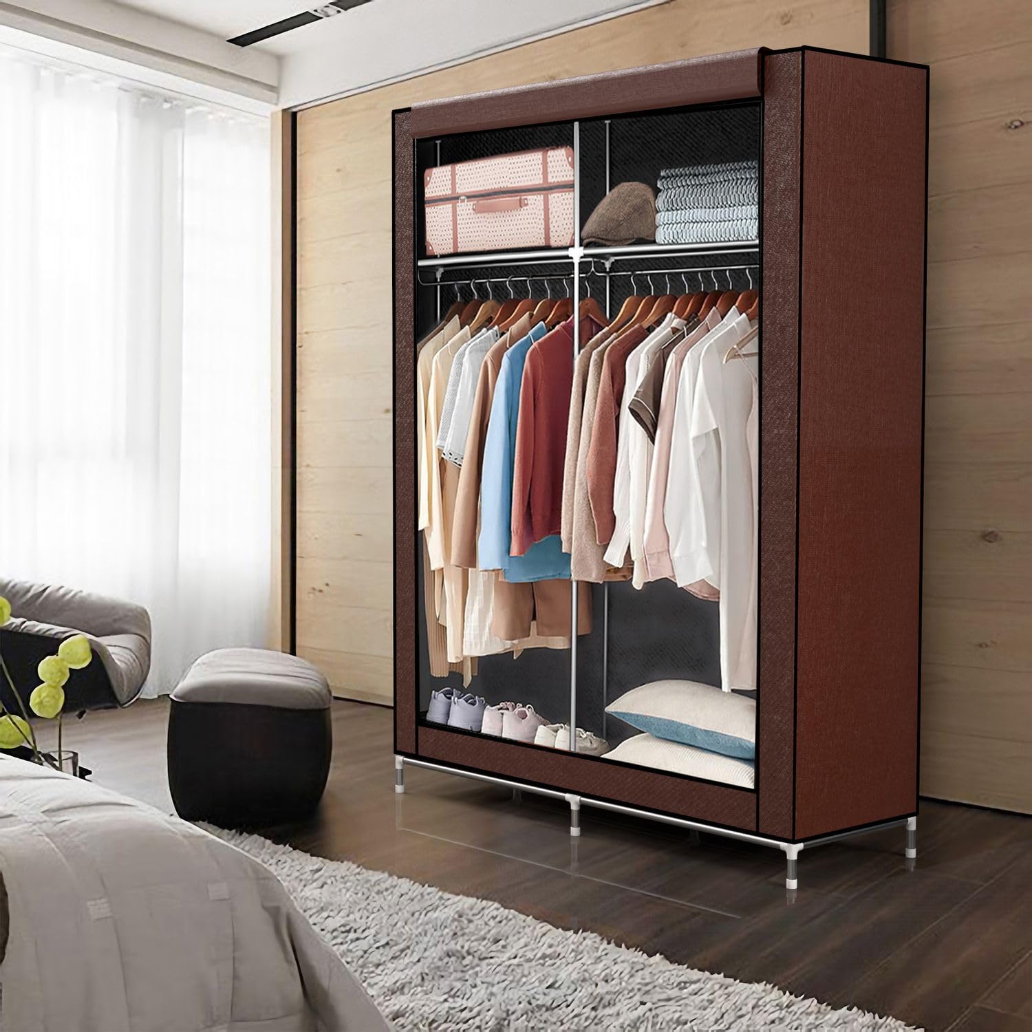 Intirilife Faltschrank 108x45x170 cm Stoffschrank Braun