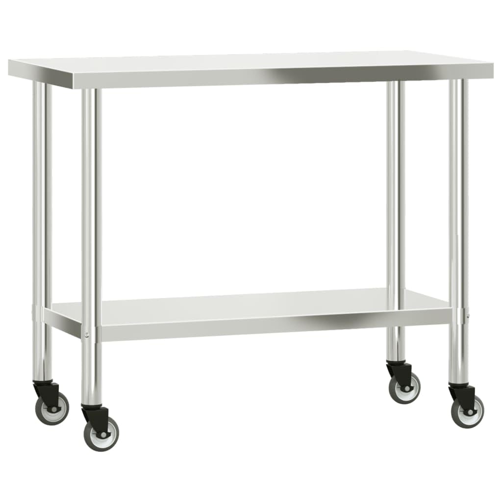vidaXL Heim & Garten Küchen-Arbeitstisch Edelstahl 110x55x85 cm mit Rollen