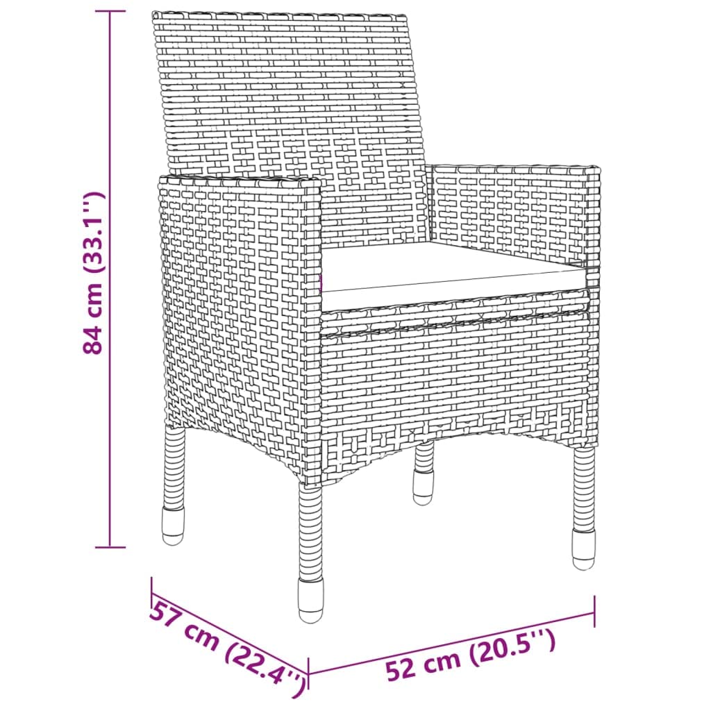 vidaXL Garten-Essgruppe 3-tlg Poly Rattan Schwarz Akazie