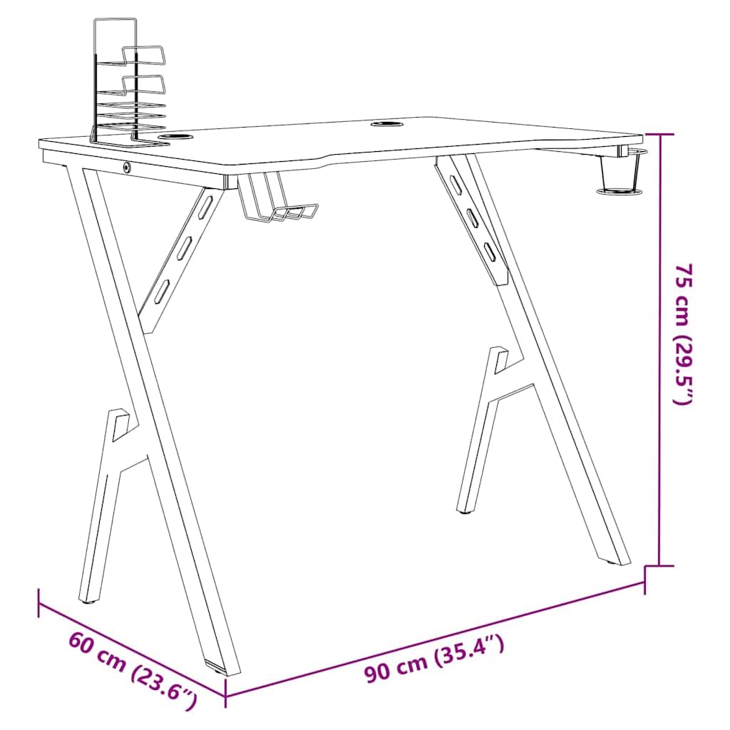 vidaXL Möbel Gaming Schreibtisch 90x60x75 Schwarz