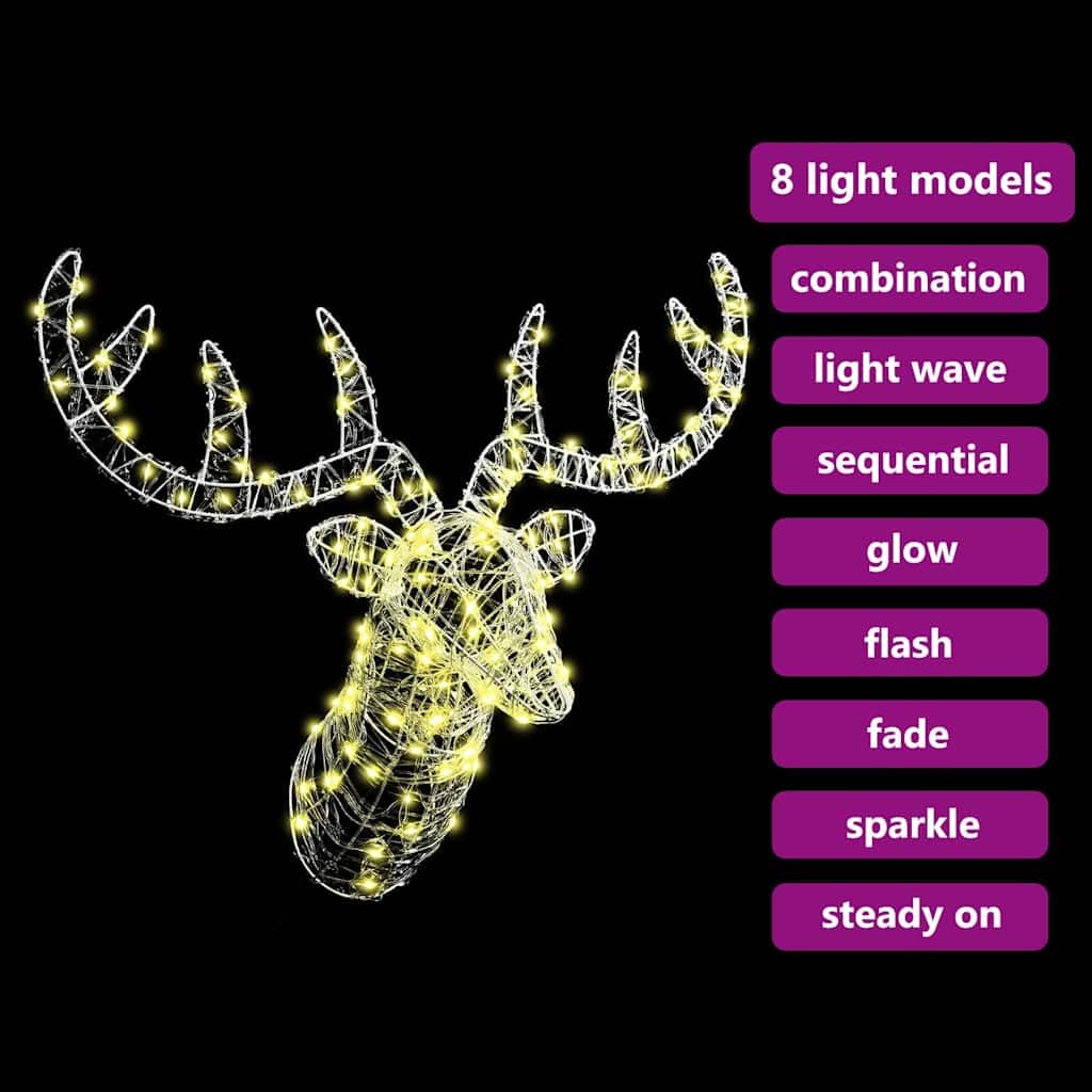 vidaXL Rentierkopf 140 LEDs Acrylfigur warmweiß 60 cm