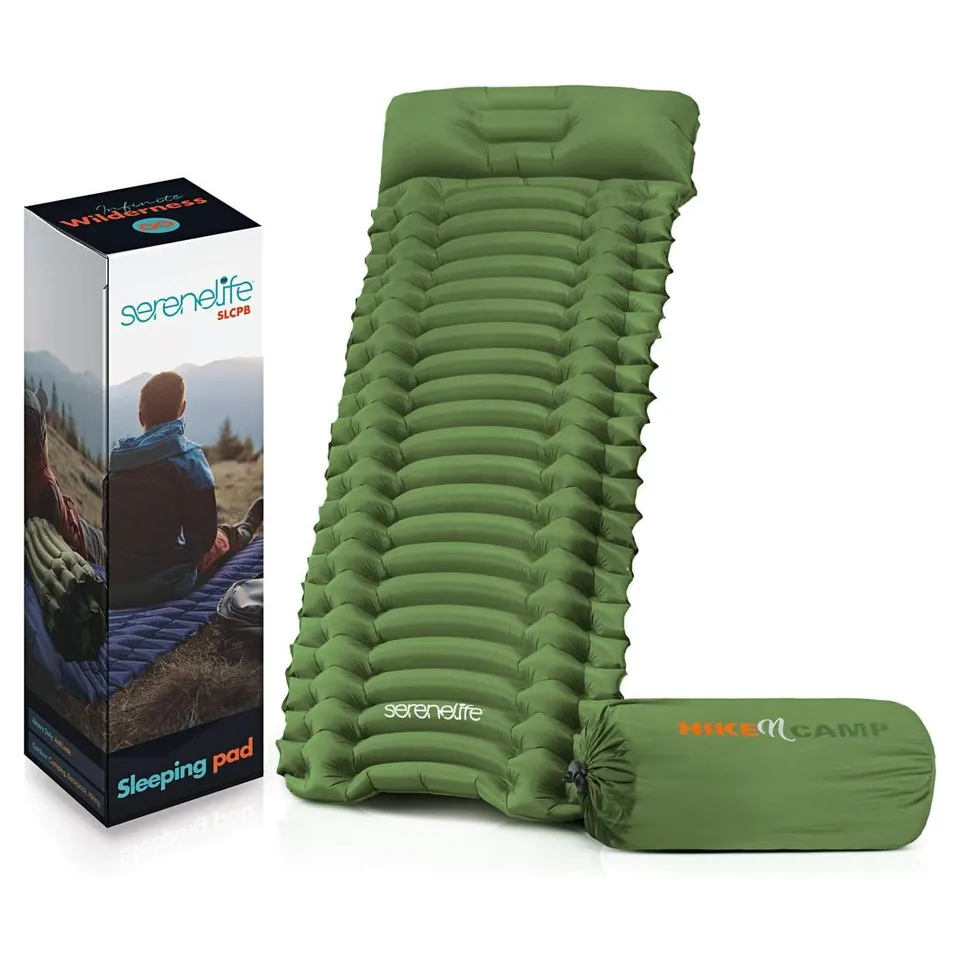 Serenelife Camping Isomatte mit Kissen grün 190 cm