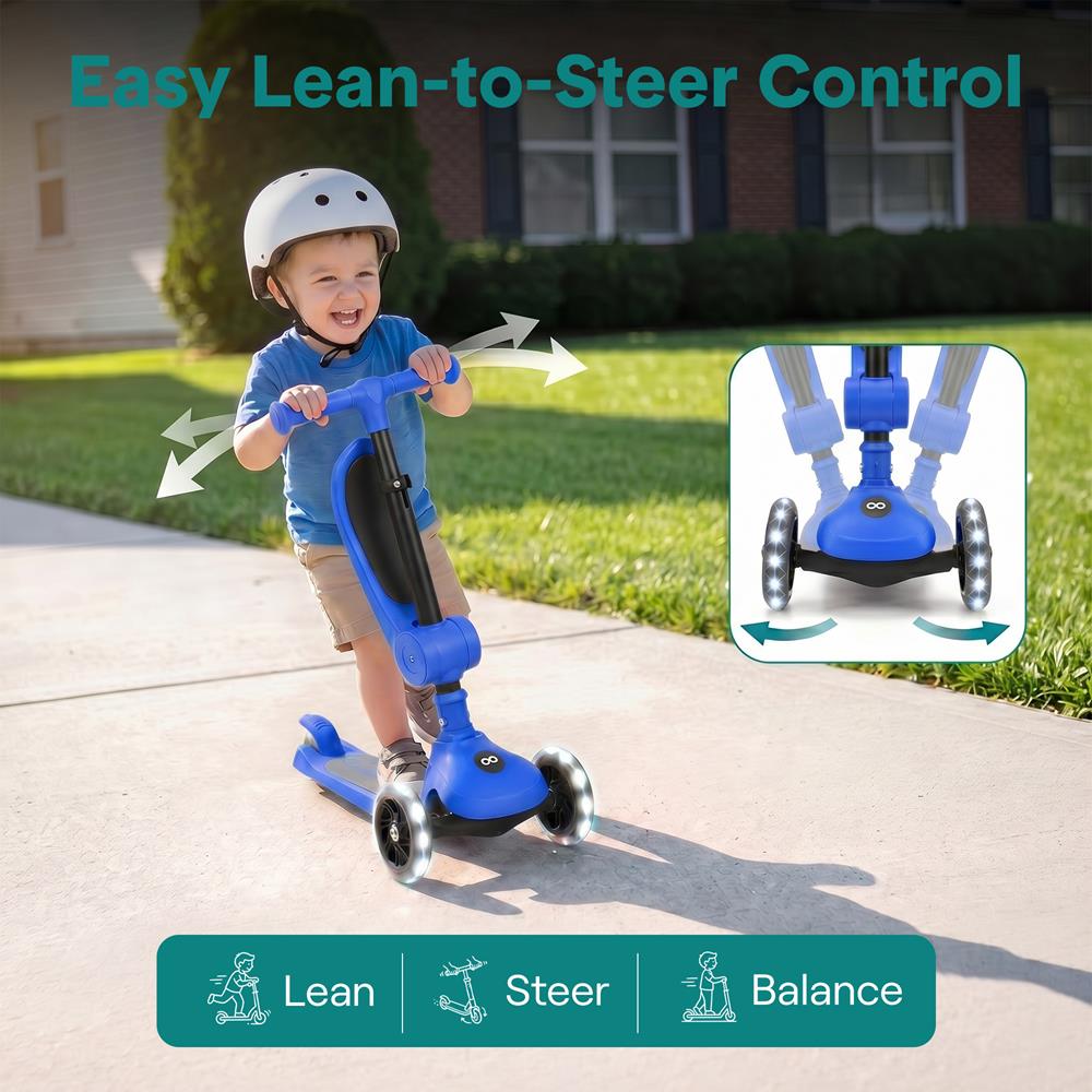 Serenelife Scooters Kinderroller 3 Räder Blau LED mit Sitz