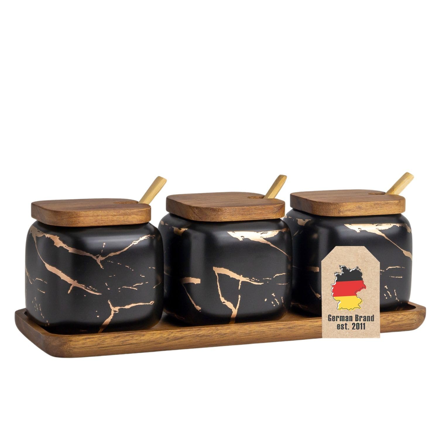 Intirilife Zuckerdose 3er Set Keramik Marmor Schwarz