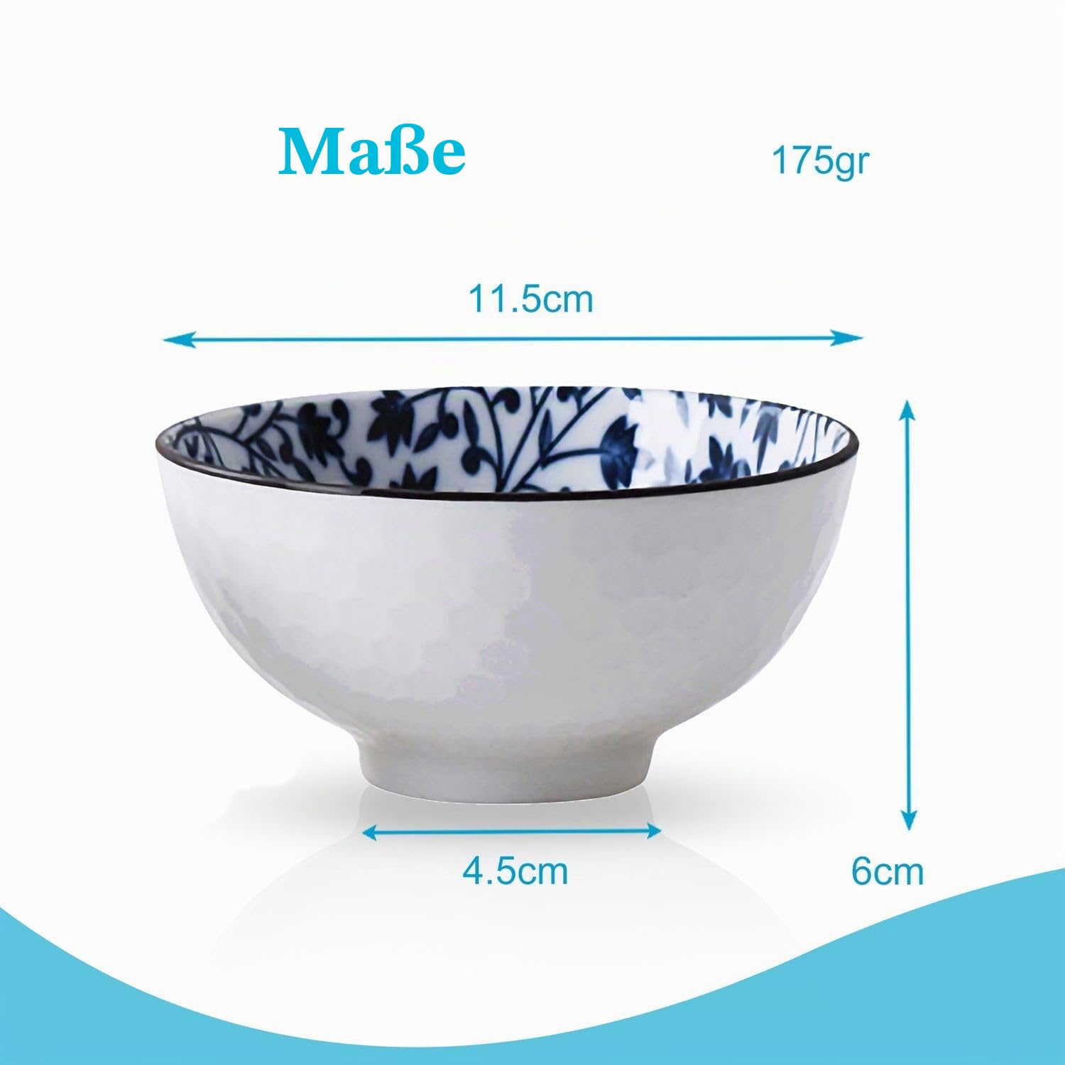 Intirilife Japan Schalen Set Porzellan Blau Weiß 4-teilig