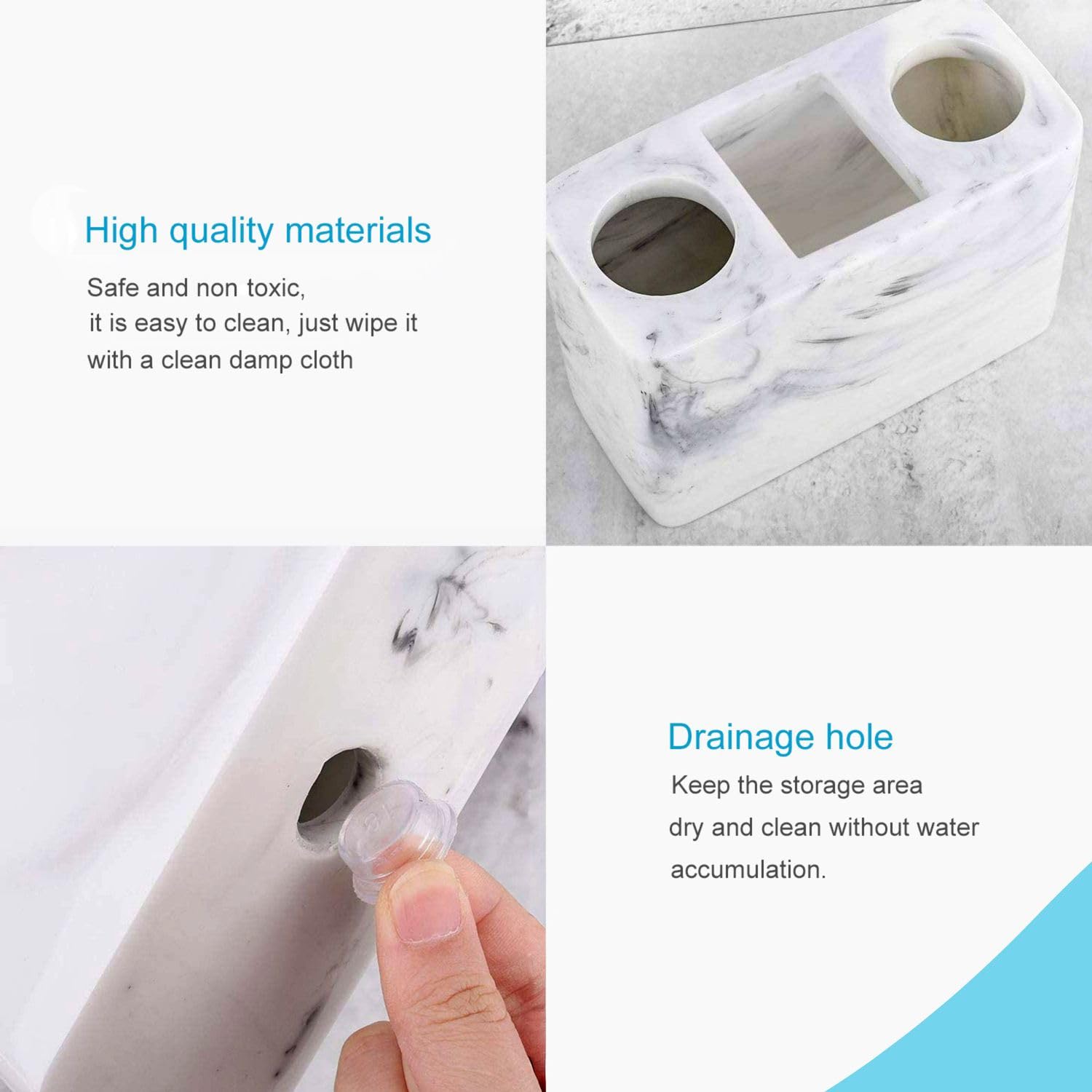 Intirilife Zahnbürstenhalter Marmor weiß Resin mit Fächern