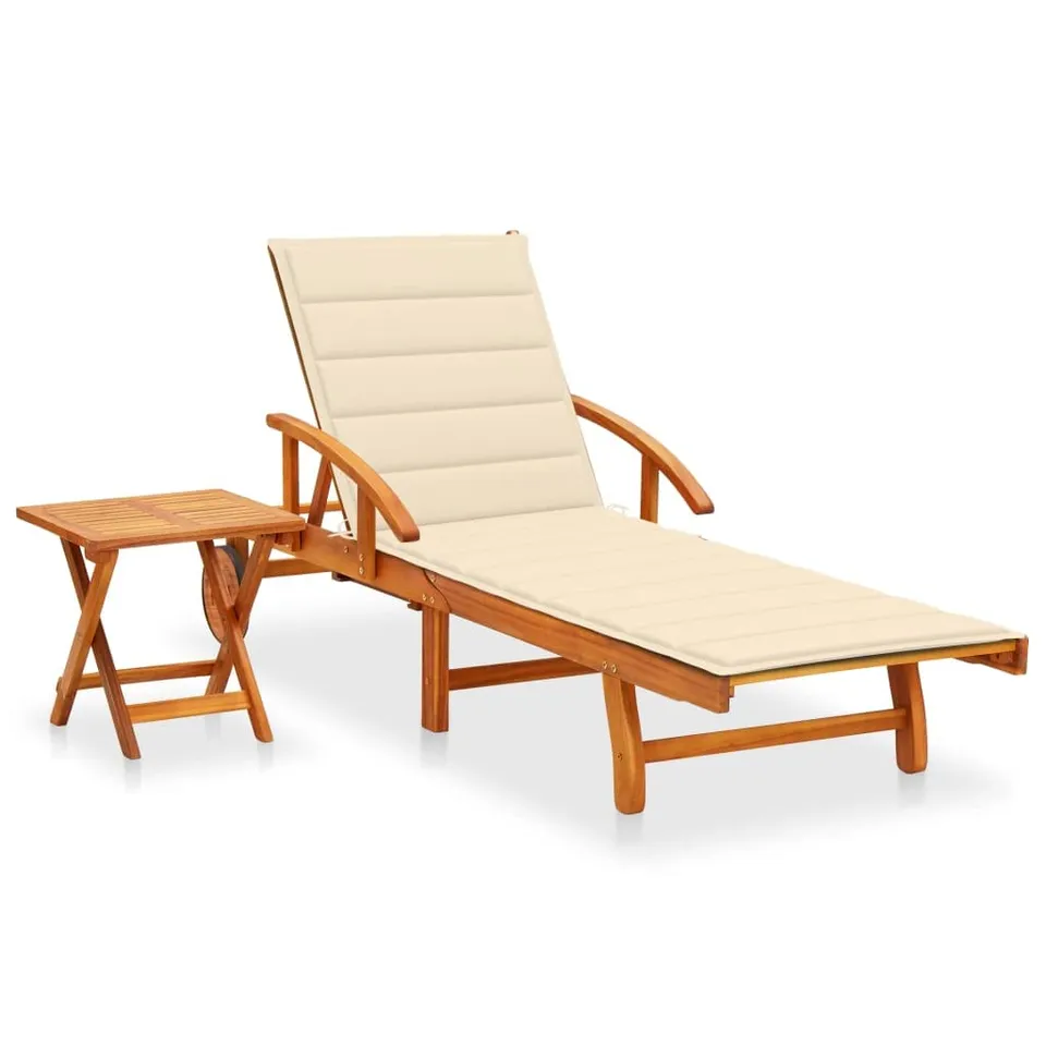 vidaXL Sonnenliege Akazie mit Tisch Auflage creme