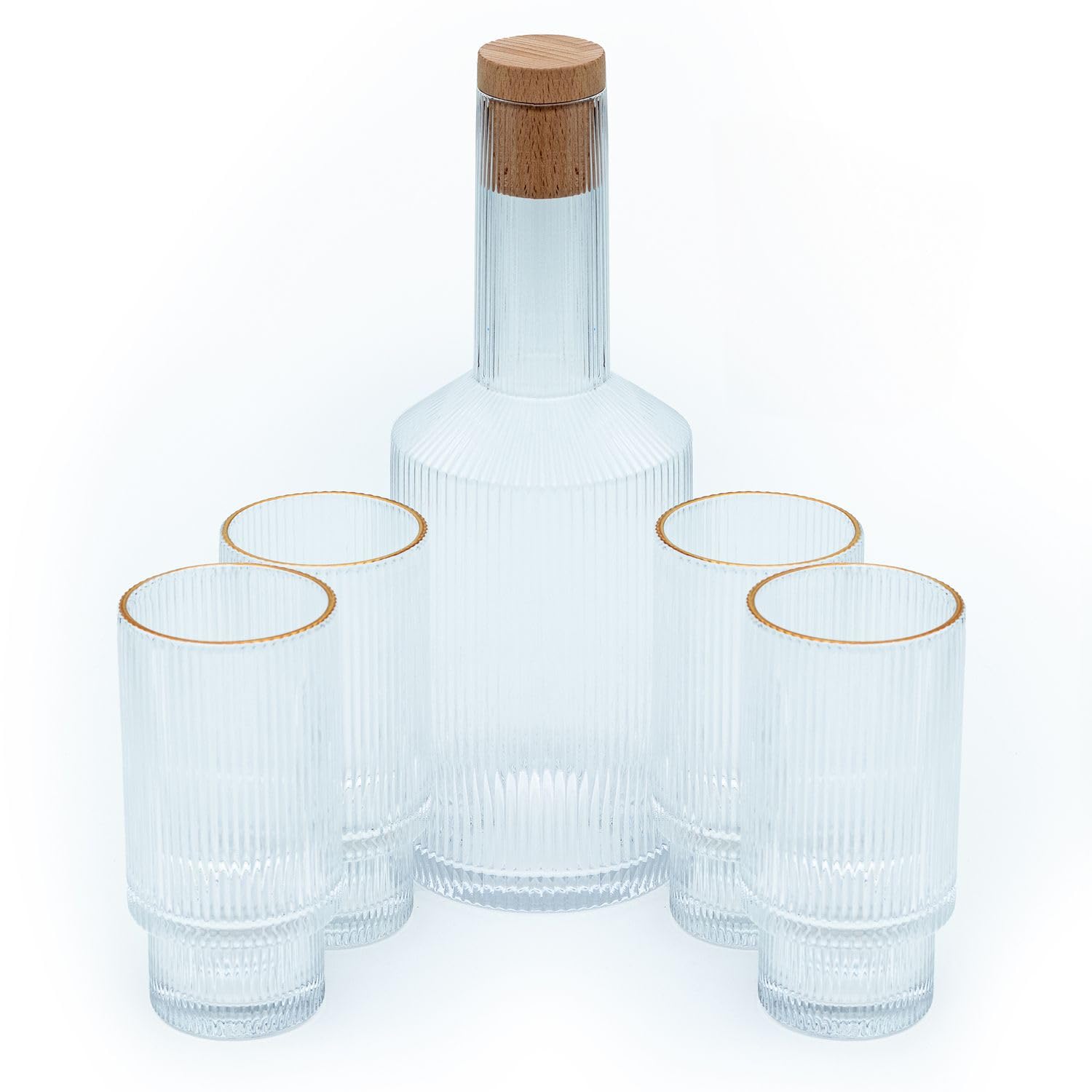 Intirilife Glaskaraffe Goldrand 1,7L Korken Wasserkaraffe