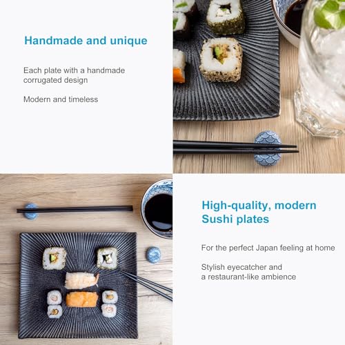 Intirilife Sushi Platte Servierteller Schwarz 23 cm Steinzeug