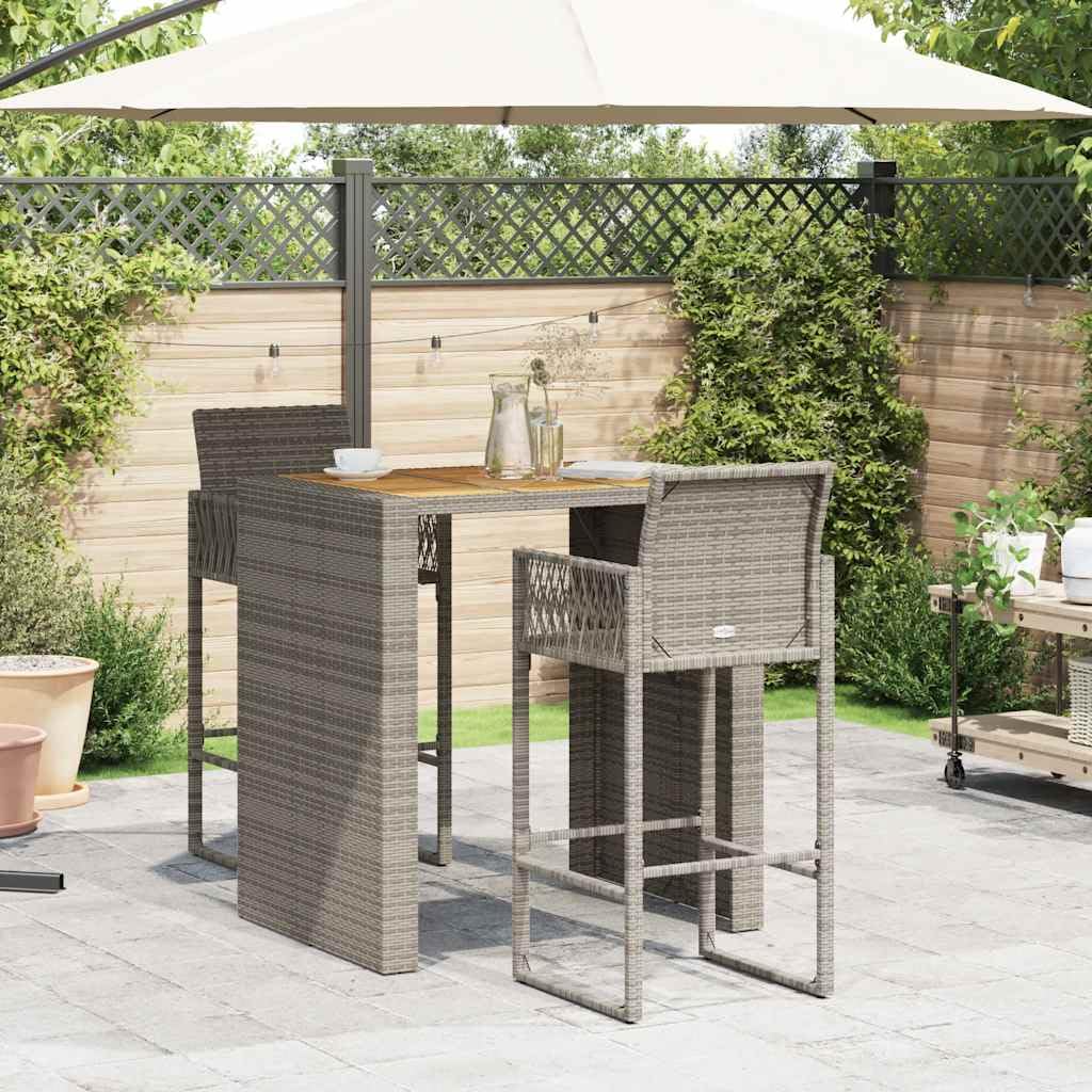 vidaXL Heim & Garten Gartenbar-Set 3-tlg Grau Poly Rattan