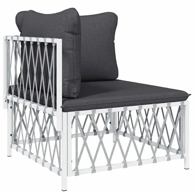 vidaXL Garten-Ecksofa Weiß Gewebe mit Kissen
