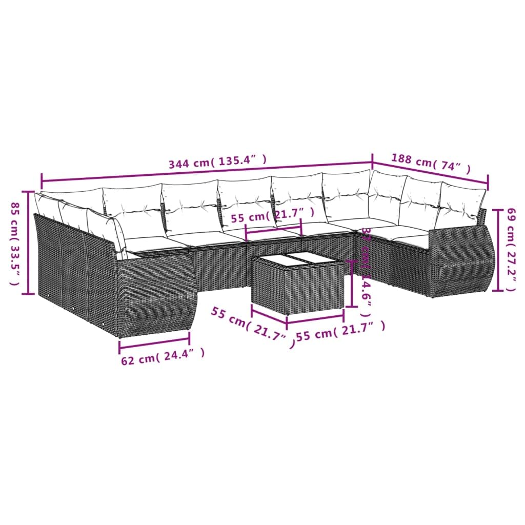 vidaXL Heim & Garten 10-tlg Gartensofa-Set Polyrattan grau-blau Kissen