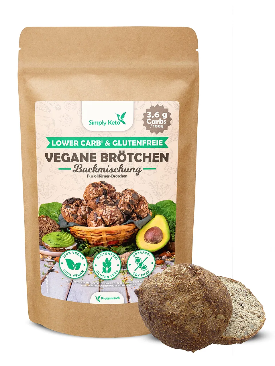 Keto Vegane Lower Carb Brötchen Backmischung 335g glutenfrei