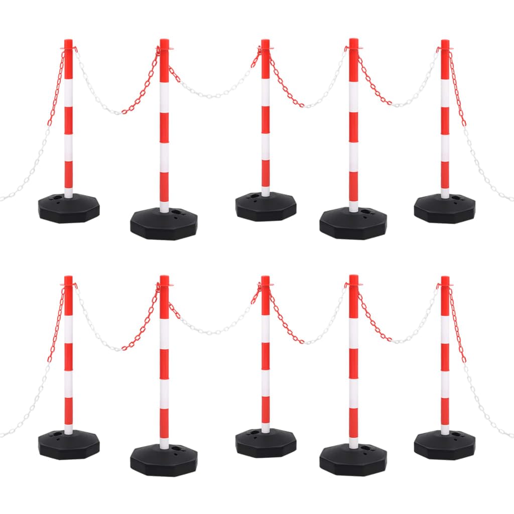 vidaXL Pfosten Set 2x mit Absperrkette 10m Rot Kunststoff