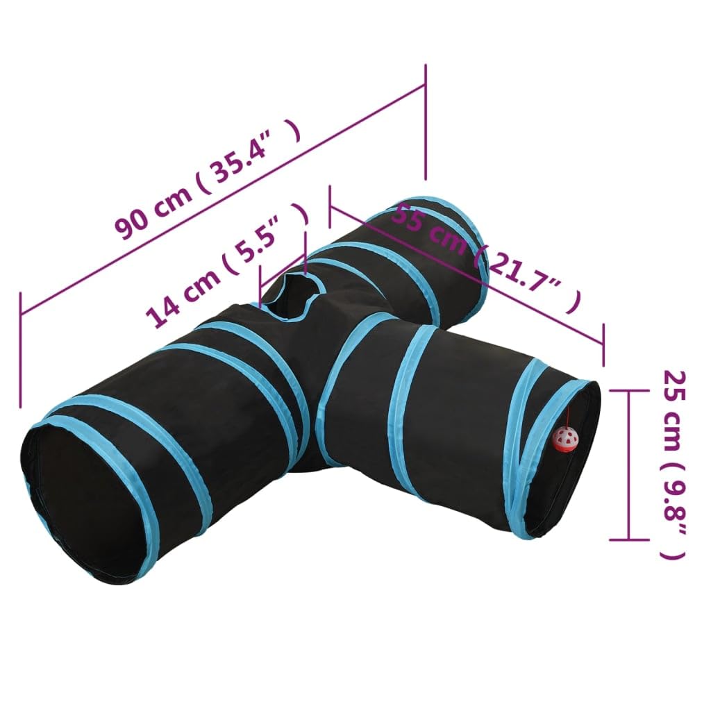 vidaXL Tierbedarf Katzentunnel 3-Wege Polyester Schwarz-Blau
