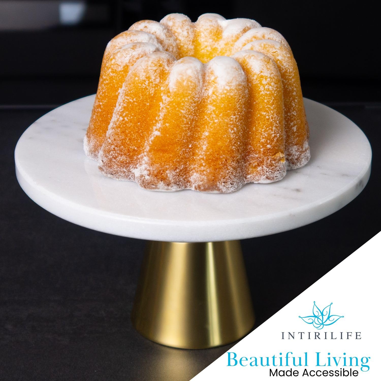 Intirilife Kuchenplatte Tortenständer Marmor Gold 20 cm