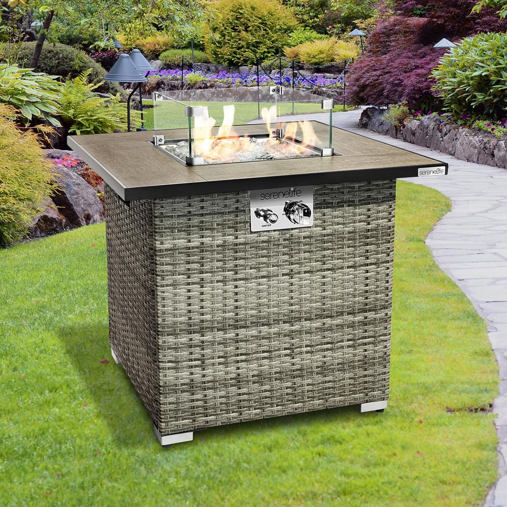 SereneLife Feuertisch Gas 50000 BTU Rattan Edelstahl
