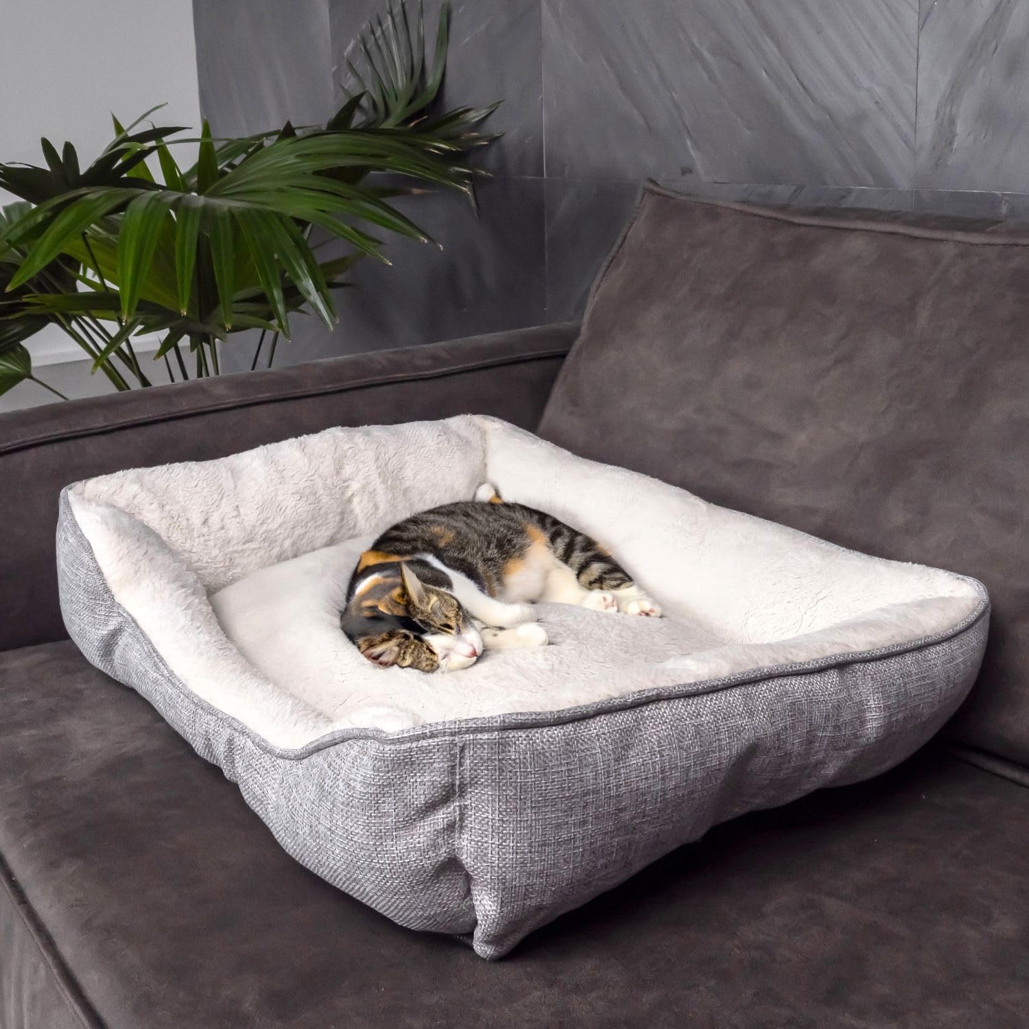 Intirilife Haustierbett Plüsch Grau 60cm Hundebett Katzenbett