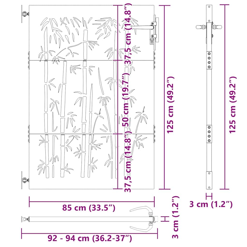 vidaXL Gartentor 85x125 cm Cortenstahl Bambus Rost Abschließbar