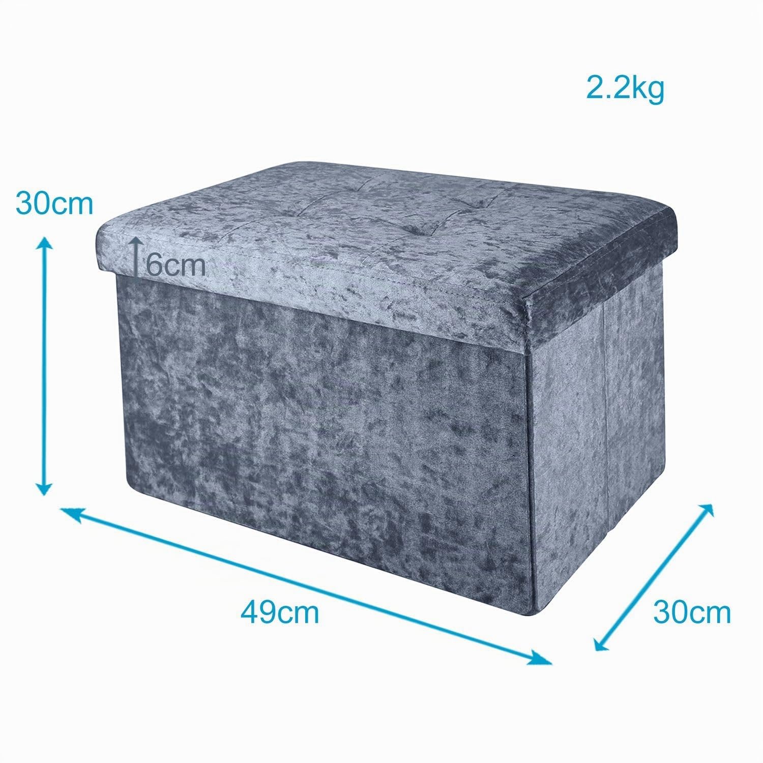 Intirilife Sitzbank 49x30x30 Hocker Samt Grau mit Stauraum