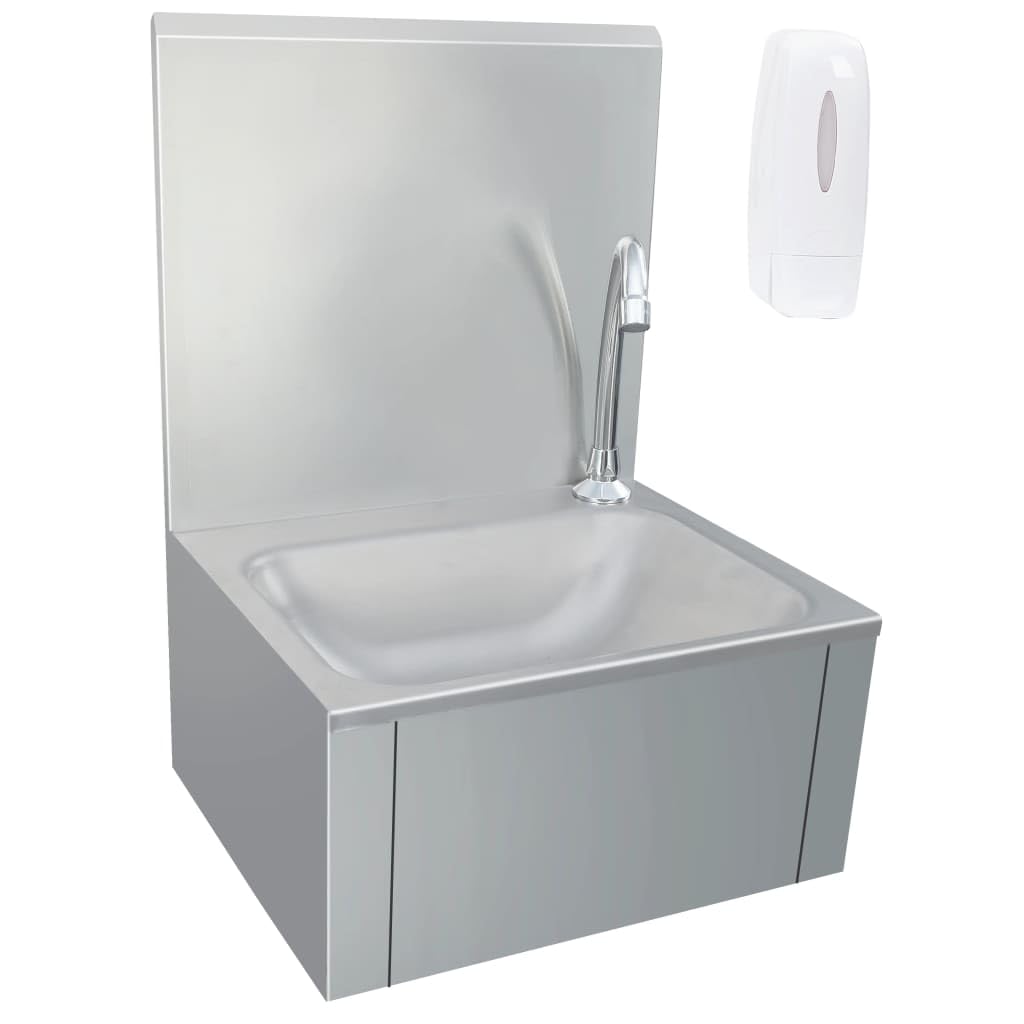 vidaXL Handwaschbecken Edelstahl Wandmontage mit Hahn Spender