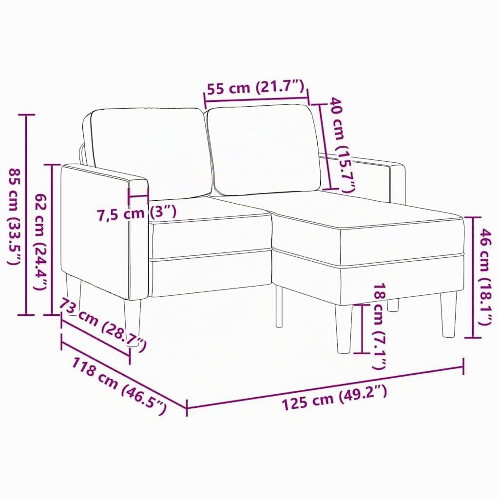 vidaXL 2-Sitzer-Sofa Hellgrau 125 cm Stoff L-Form mit Chaiselongue