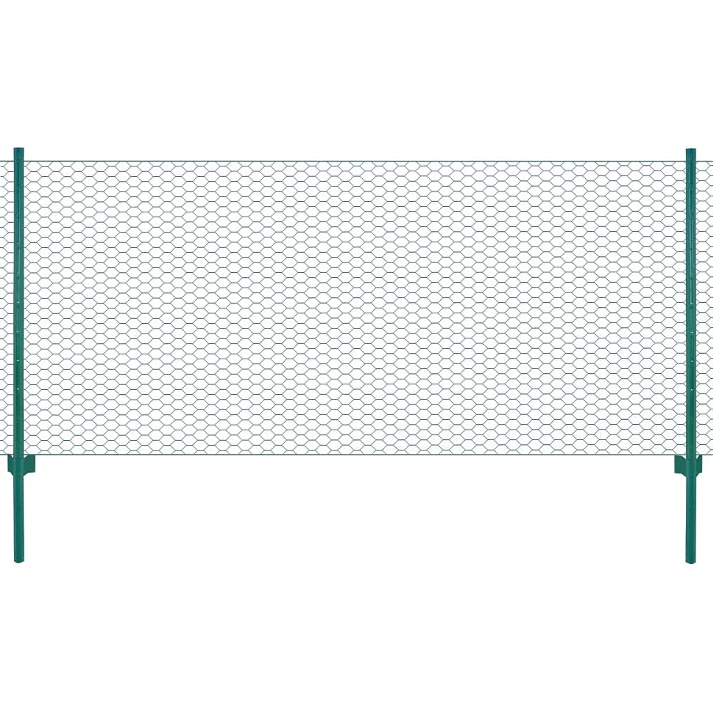 vidaXL Maschendrahtzaun mit Pfosten Stahl Grün 25x1 m 25 mm